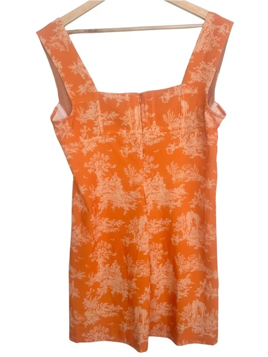Miaou Viví Orange Cream Toile Print Square Neck Mini Dress SZ XL Feminine EUC - Picture 8 of 8